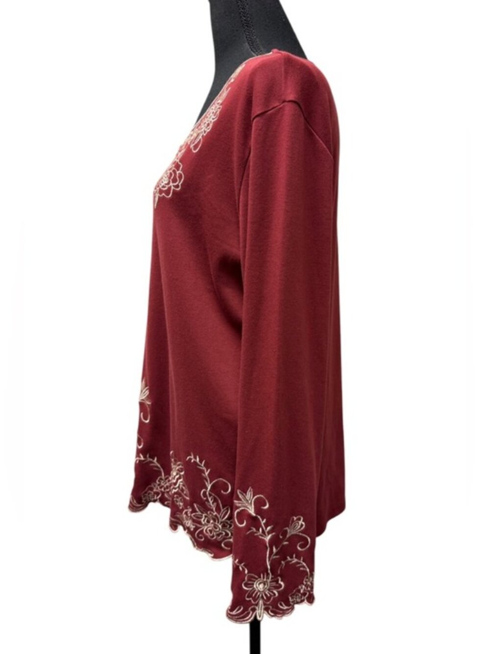 Draper’s & Damon’s Burgundy Embroidered Boho Tunic Top XL Floral - Picture 5 of 11